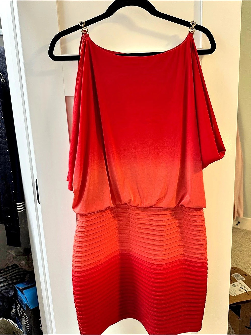 Cache Red Ruched Midi Dress Size 10